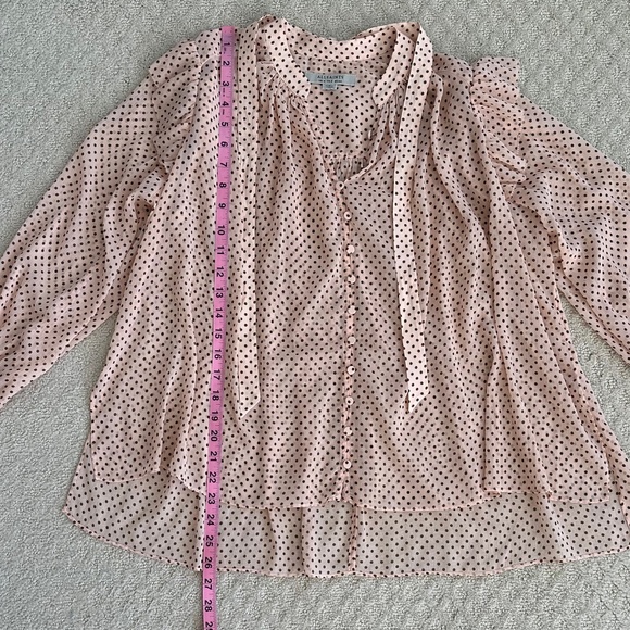 ALLSAINTS Lara Polka Dot Sheer Blouse Rosewater Pink 2 Feminine Relaxed Smocked - Picture 11 of 12